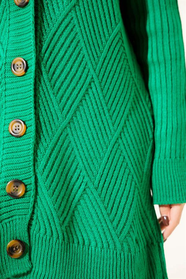 Baklava Embossed Buttoned Knit Cardigan Green