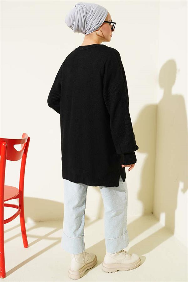 Diamond Embossed Soft Knit Tunic Black