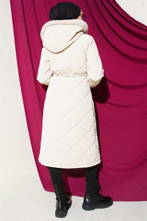 Baklava Quilted Hooded Jacket Beige
