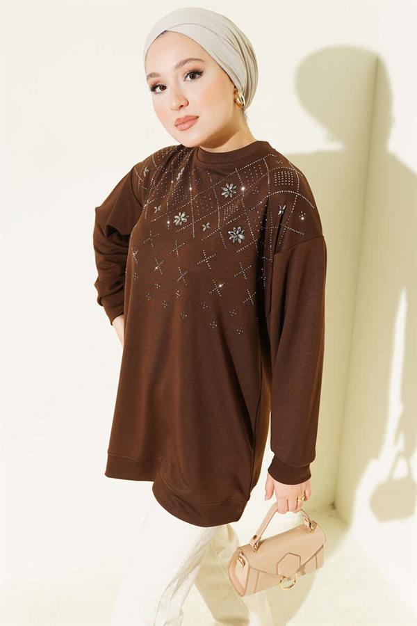 Loysha Tunic Brown with Diamond Stones