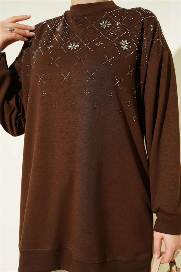Loysha Tunic Brown with Diamond Stones