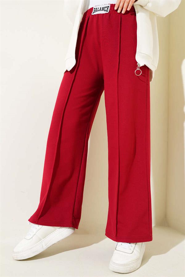 Balance Embroidered Elastic Waist Trousers Claret Red