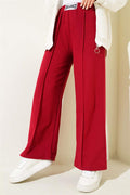 Balance Embroidered Elastic Waist Trousers Claret Red