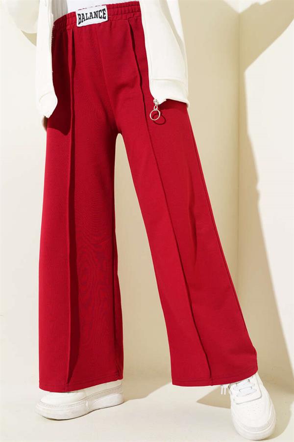 Balance Embroidered Elastic Waist Trousers Claret Red