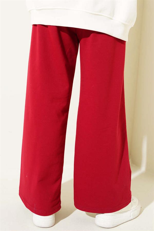 Balance Embroidered Elastic Waist Trousers Claret Red