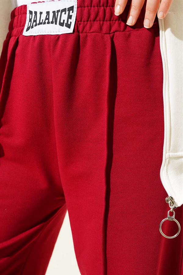 Balance Embroidered Elastic Waist Trousers Claret Red