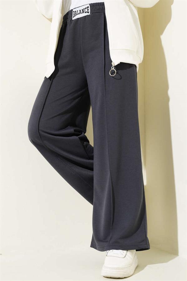 Balance Embroidered Elastic Waist Trousers Smoke