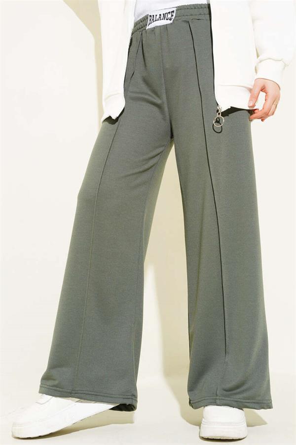 Balance Embroidered Elastic Waist Trousers Khaki