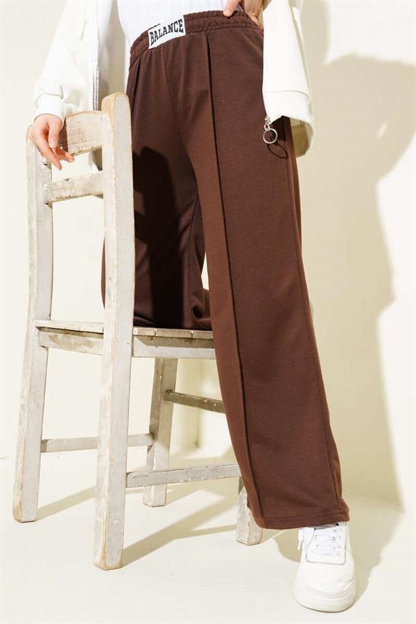 Balance Embroidered Elastic Waist Trousers Brown