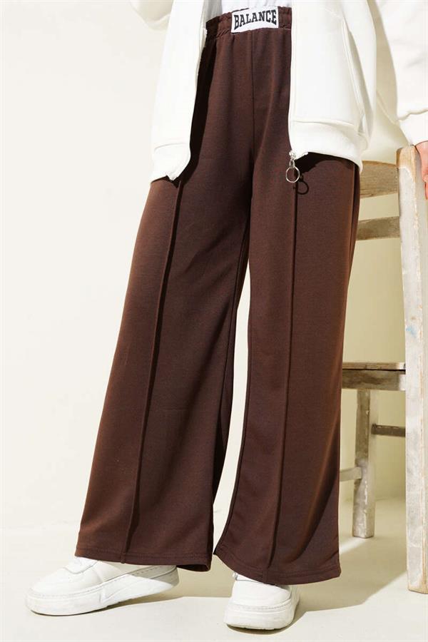 Balance Embroidered Elastic Waist Trousers Brown