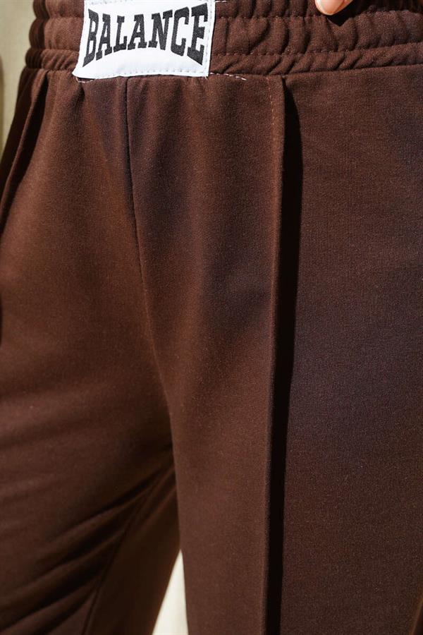 Balance Embroidered Elastic Waist Trousers Brown