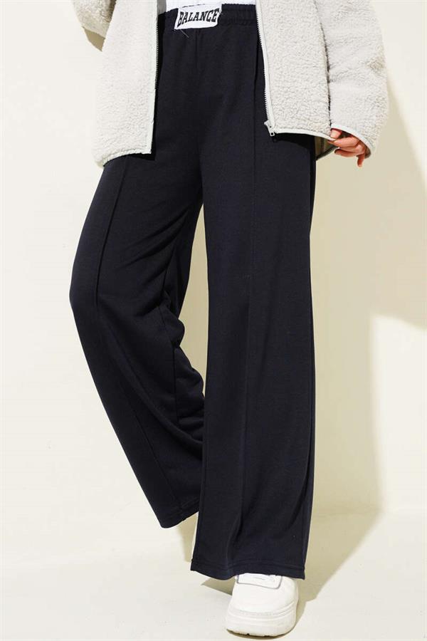 Balance Embroidered Elastic Waist Trousers Navy Blue