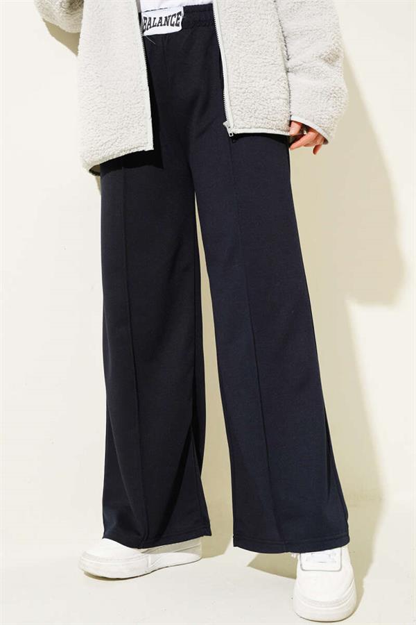 Balance Embroidered Elastic Waist Trousers Navy Blue