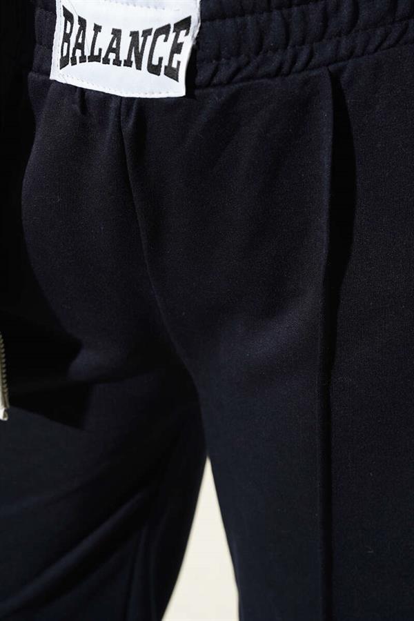 Balance Embroidered Elastic Waist Trousers Navy Blue