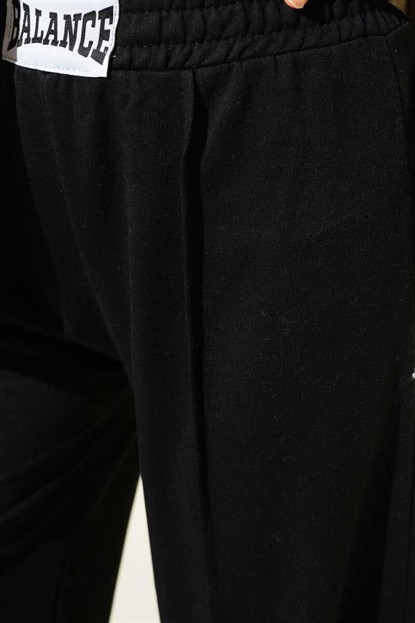 Balance Embroidered Elastic Waist Trousers Black