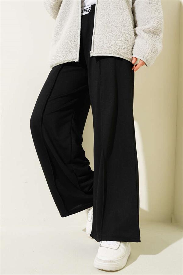 Balance Embroidered Elastic Waist Trousers Black