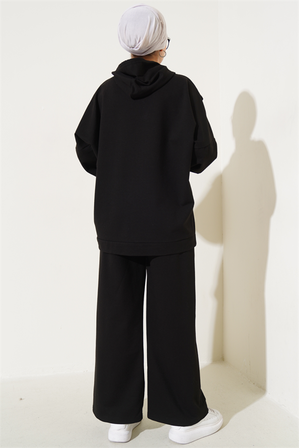 Balance Emblem Hooded Casual 2 Piece Set Black