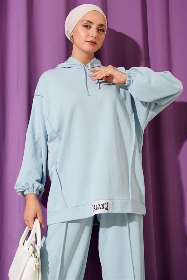 Balance Emblem Hooded Casual 2 Piece Set Baby Blue