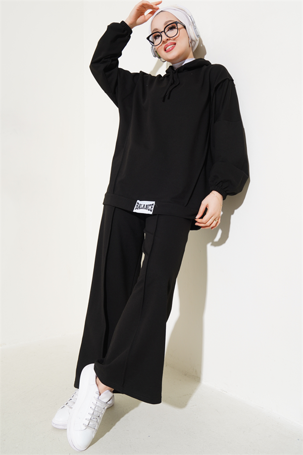 Balance Emblem Hooded Casual 2 Piece Set Black