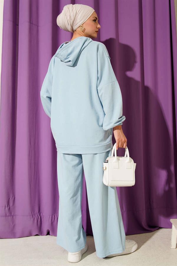 Balance Emblem Hooded Casual 2 Piece Set Baby Blue