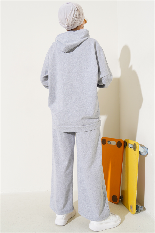 Balance Emblem Hooded Casual 2 Piece Set Melange Gray