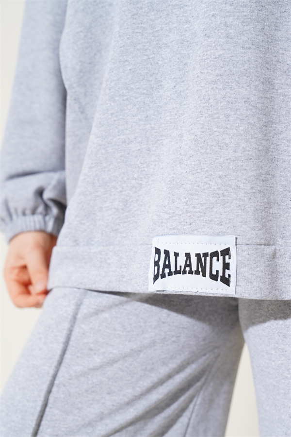 Balance Emblem Hooded Casual 2 Piece Set Melange Gray