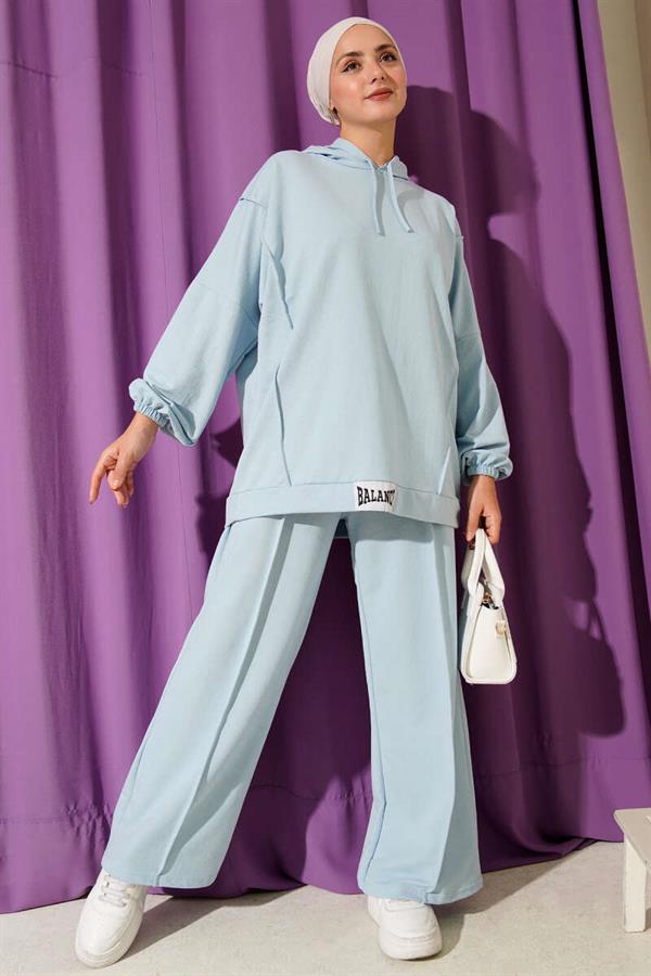 Balance Emblem Hooded Casual 2 Piece Set Baby Blue