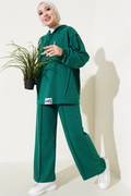 Balance Embroidered Hooded Casual 2 Piece Set Emerald