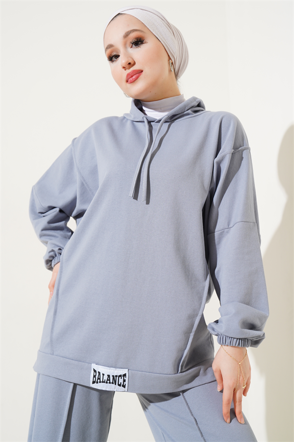 Balance Emblem Hooded Casual 2 Piece Set Slate Grey