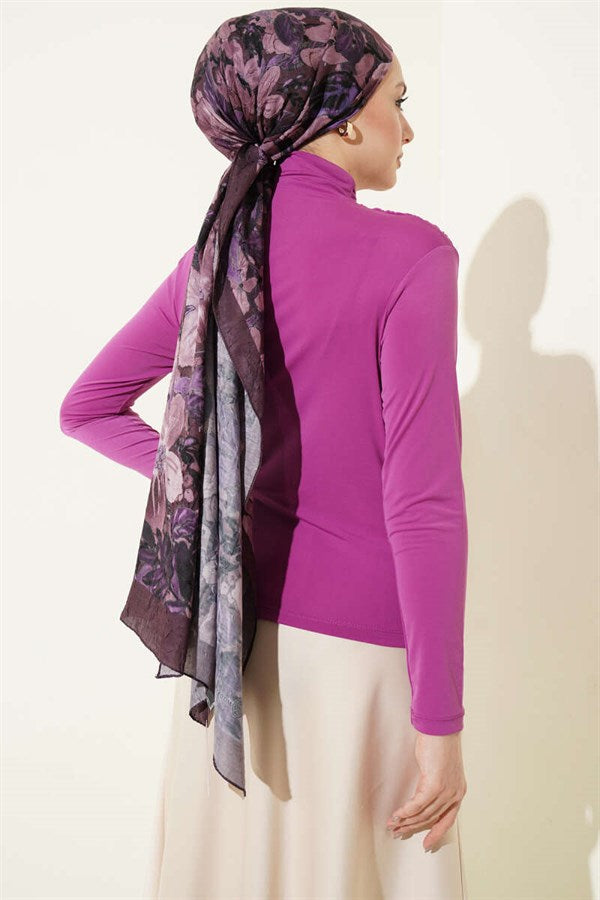 Turtleneck Gathered Blouse Violet