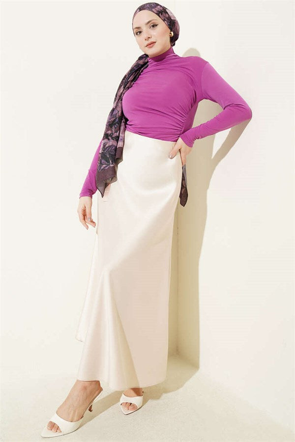 Turtleneck Gathered Blouse Violet