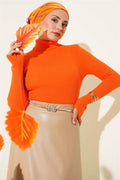 Turtleneck Finger-Tucked Knit Sweater Orange