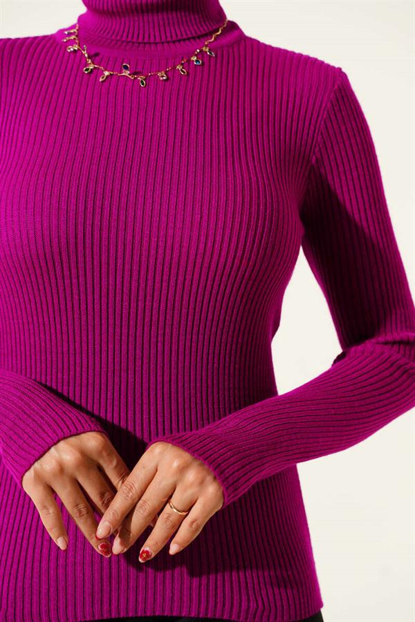 Turtleneck Fingerless Knit Sweater Purple