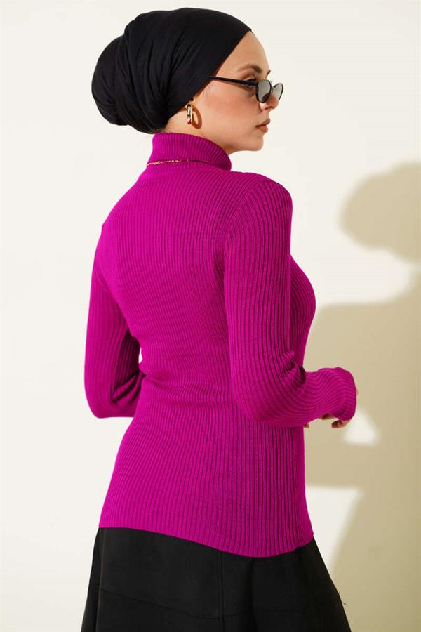 Turtleneck Fingerless Knit Sweater Purple