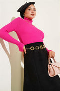 Turtleneck Finger-Tucked Knit Sweater Fuchsia