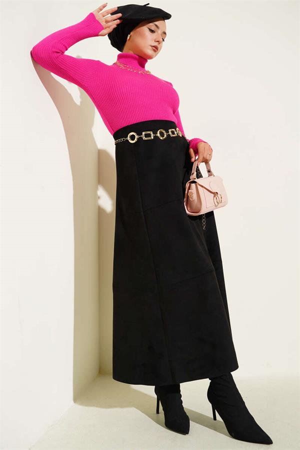 Turtleneck Finger-Tucked Knit Sweater Fuchsia