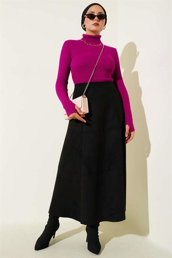 Turtleneck Fingerless Knit Sweater Purple