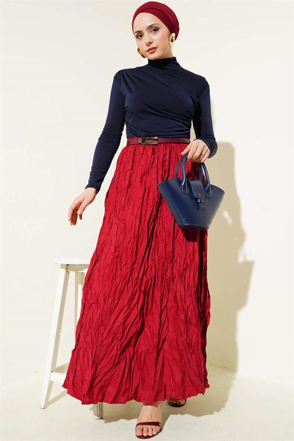 Turtleneck Side Gathered Sandy Blouse Navy Blue