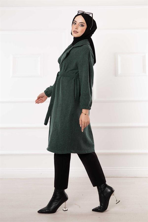 Herringbone Patterned Coat Emerald