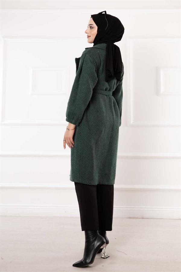 Herringbone Patterned Coat Emerald