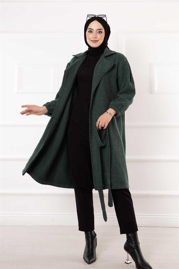 Herringbone Patterned Coat Emerald