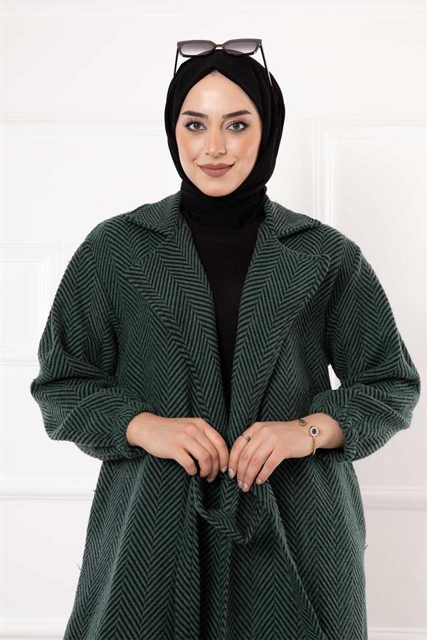 Herringbone Patterned Coat Emerald