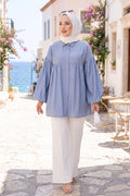 Balloon Sleeve Gathered Tunic Baby Blue
