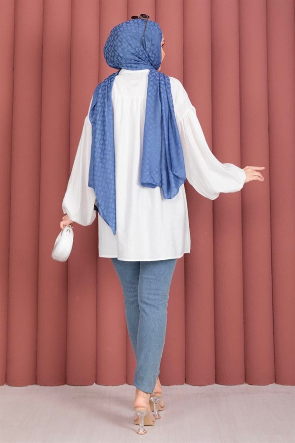 Balloon Sleeve Gathered Tunic White