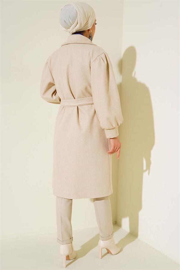 Balloon Cufflinked Cashmere Coat Beige
