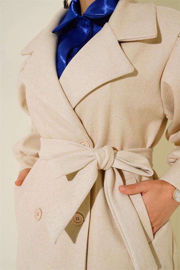 Balloon Cufflinked Cashmere Coat Beige
