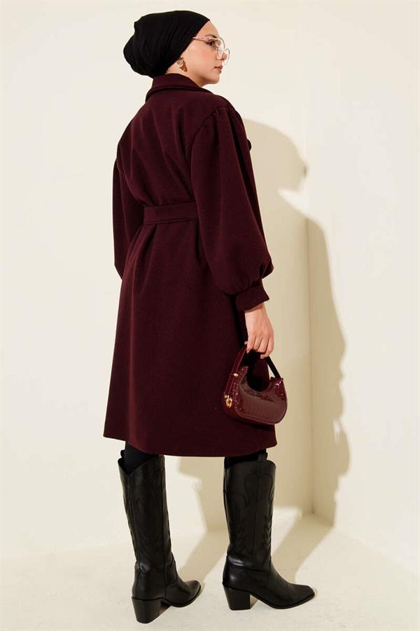 Balloon Cufflinked Cashmere Coat Burgundy