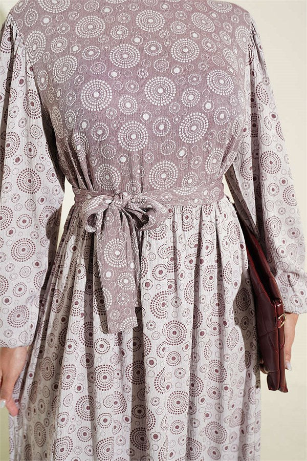 Balloon Sleeve Ruffled Crinkle Dress Grey