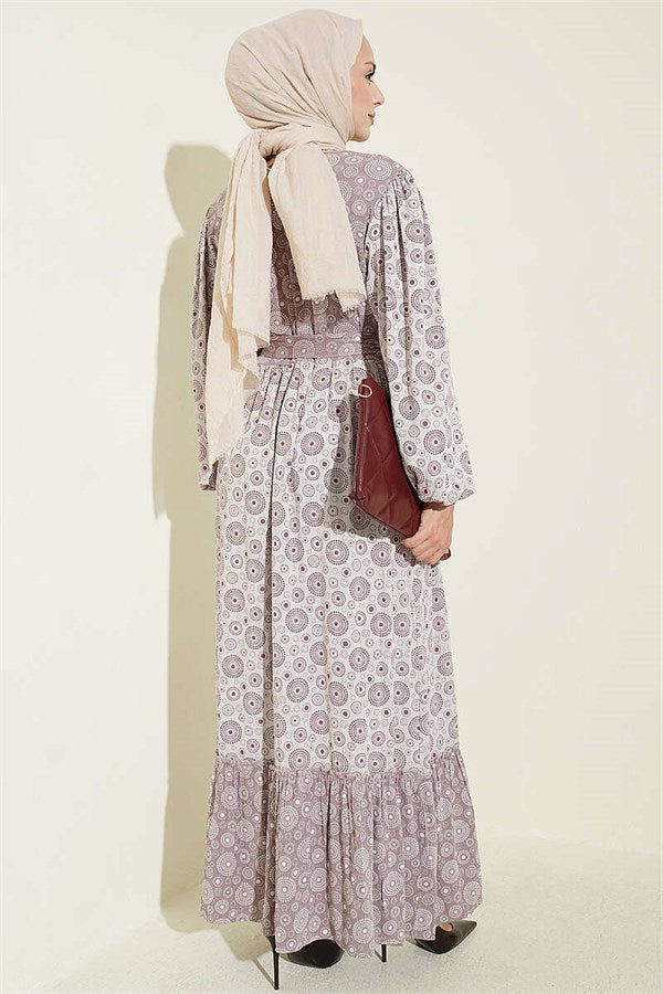 Balloon Sleeve Ruffled Crinkle Dress Grey