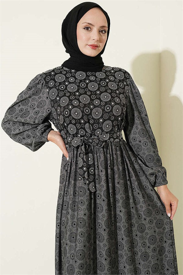 Balloon Sleeve Ruffled Crinkle Dress Black